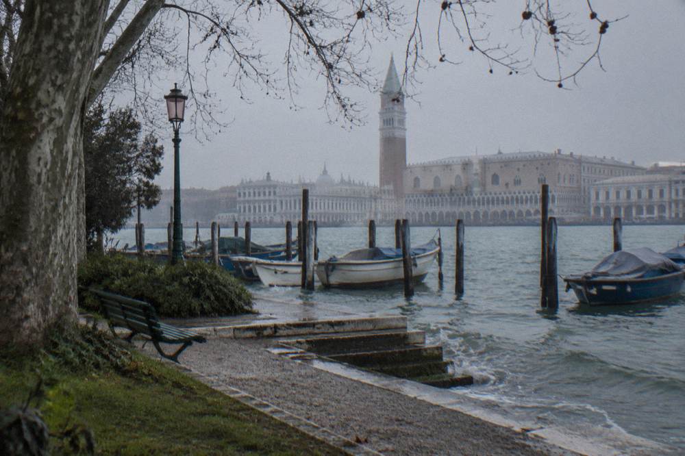 Canal-side view toward the Doge's Palace and the lagoon basin in Venice