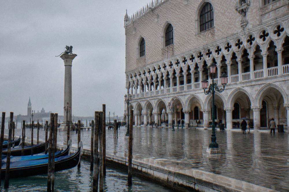 The facade of the Doge's Palace seen from the waterfront near the Piazetta